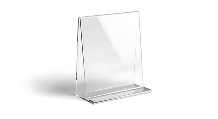 Clear acrylic sign holder with white background isolated for display purposes in stores or offices