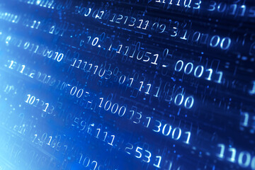 Digital Binary Code on Blue Background