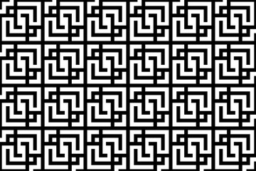 Abstract geometric maze, monochrome tile pattern.