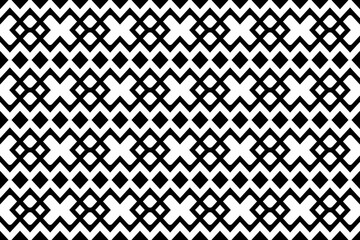 Abstract monochrome, black and white seamless pattern with X shapes and squares.