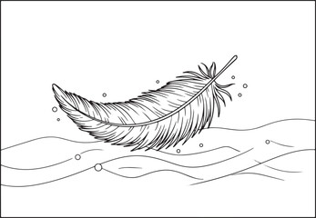 Elegant monochrome illustration of a floating feather with minim