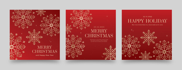 Luxury Red and Gold Merry Christmas & Happy New Year Social Media Post with Elegant Snowflake Design