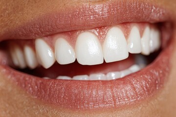 Radiant smiles: the art of perfectly white teeth in a healthy canvas. Creative poster. Detailed dental scene highlighting immaculate health of teeth. High resolution. Copy space.
