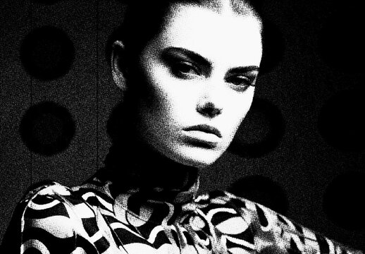 Black And White Retro Halftone Print Photo Effect
