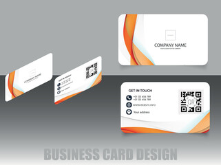 Elegant modern business card template with orange abstract wave design on white background. Professional corporate identity layout for company branding and personal contact card. Vector illustration.