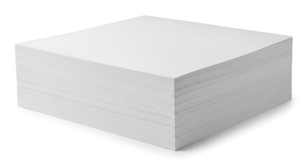 Stack of plain white printer paper placed on a flat surface isolated against a clean white background
