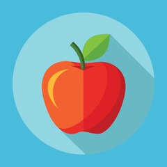 Single red apple fruit icon with stem and leaf isolated on white background clean design