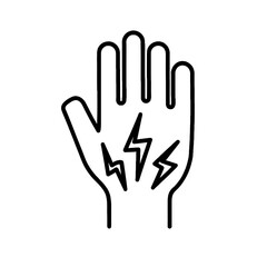 Obraz premium This minimalist line art icon depicts a human hand experiencing sharp, radiating pain, symbolizing various medical conditions or injuries affecting the palm and fingers.