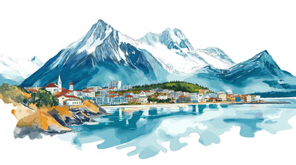 Naklejka premium Ushuaia. Ushuaia hand drawn watercolor illustration