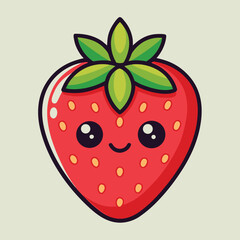 Cute cartoon strawberry fruit icon with a cheerful and friendly expression perfect for food and summer themes