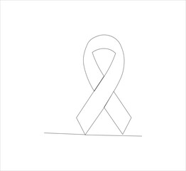 Continuous line Black awareness ribbon on white background. Symbol of sadness and melanoma.vector illustration