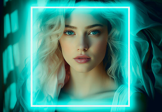 Blue Neon Light Shapes Photo Effect