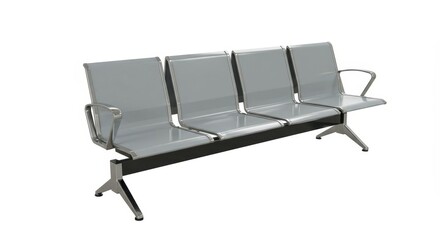 Row of four connected gray metal public seating units rendered on white background