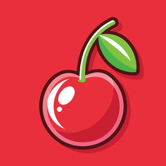 Glossy red single cherry icon with a vibrant realistic design and smooth highlights