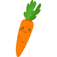 Cute cartoon carrot with a smiling face and green leaves on a transparent background a fun healthy food illustration
