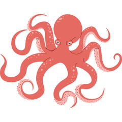 Coral colored octopus with swirling tentacles and patterned suckers isolated on a white background detailed illustration of a marine invertebrate with large eyes and distinct head shape