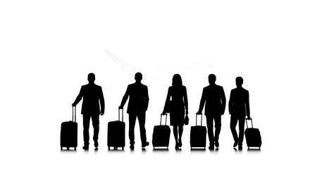 Travelers Silhouette Art – Five People with Luggage