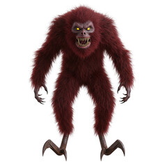 Fototapeta premium Fearsome furry red sasquatch monster with sharp teeth and claws