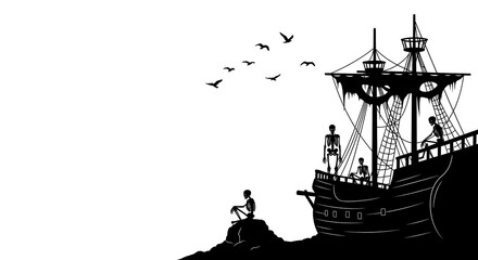 Skeleton Sailors Art – Haunted Ship Silhouette Design