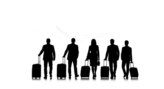 Travelers Silhouette Art – Five People with Luggage