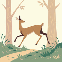 Charming Cartoon Deer Illustration in a Whimsical Forest Setting