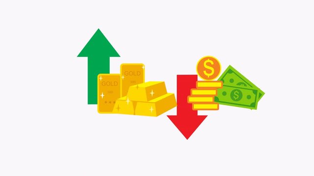 Investing concept with a green arrow, gold money, and coins. Suitable for finance, investment, stock market, and savings concepts.