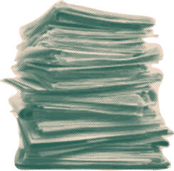 Retro Stack of Newspapers in Halftone Texture, symbolizing Business Information, Media Communication, and Vintage Collage aesthetic in green-beige tones.