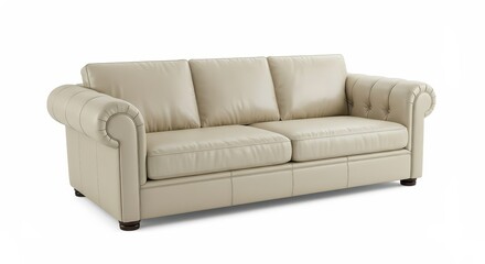 Fototapeta premium Elegant three-seat upholstered furniture piece featuring rolled arms and button detailing