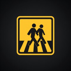 Zebra crossing sign with figures walking together. This image symbolizes pedestrian safety and community values