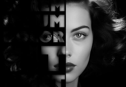 Black And White Text Portrait Photo Effect