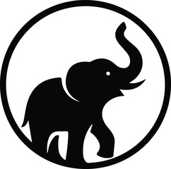 Silhouette of an elephant inside a circle frame Vector illustration