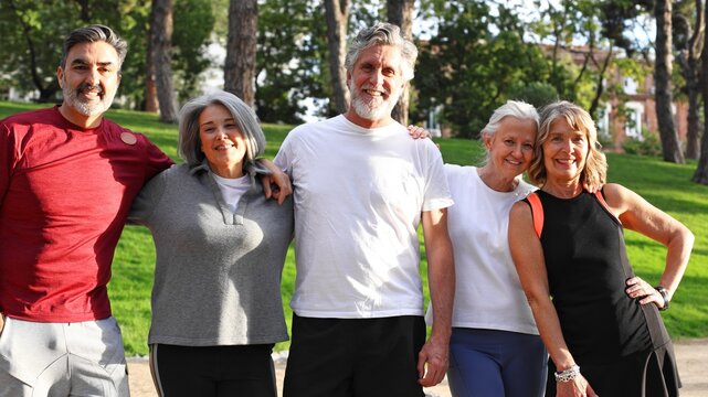 Diverse group of seniors enjoying active lifestyle in park