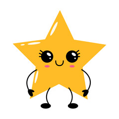 Cute kawaii star character with big eyes and happy smile