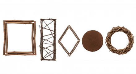 Natural branch frames and circle isolated on a transparent background