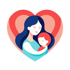 Mother s embrace holding child within heart silhouette