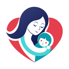 Mother and child embraced within a heart silhouette