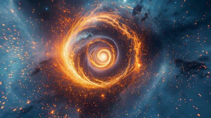 Fiery cosmic vortex portal glowing with orange flames in starry nebula space - Powered by Adobe