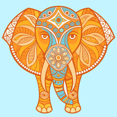 Ornate decorative elephant with intricate patterns and designs silhouette