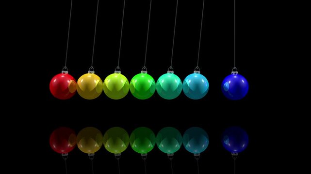 weihnachtliches Kugelsto&szlig;pendel, sechs Kugeln sto&szlig;en an und sechs werden abgesto&szlig;en