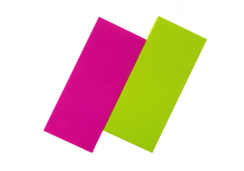 Vibrant magenta and lime green rectangular color blocks overlapping diagonally isolated on a clean white studio background.
