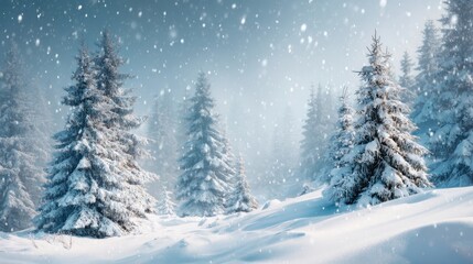 Obraz premium serene snowy forest falling snowflakes