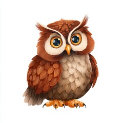 Fototapeta premium A charming illustration of a cute owl with big eyes, evoking curiosity and intelligence. The owl is detailed with brown and white feathers