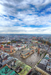 Aerial view of the market square in old town of Krakow in Poland, Europe