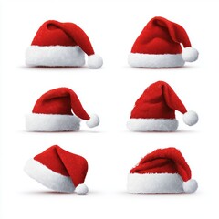 A collection of festive red Santa hats, a symbol of Christmas cheer, in various positions. These iconic caps are ready to spread holiday joy.