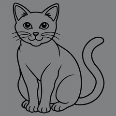 Illustration of a cat isolated on white background, showcasing its sitting posture, capturing its facial features and expression in a simple design