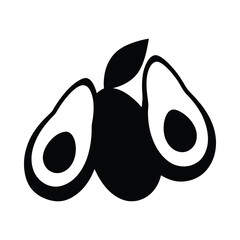 Black silhouette of whole and halved avocados with leaf fruit food