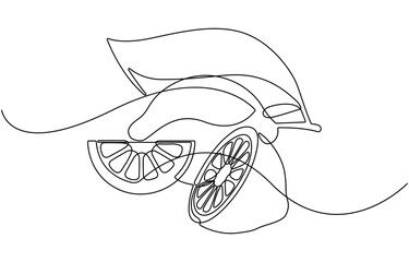 Lemon fruit continuous one line drawing.