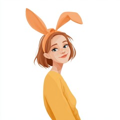 A girl wearing rabbit ears smiles gently