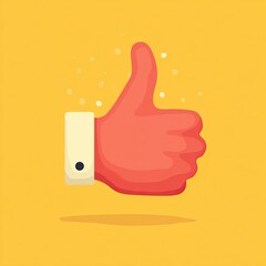 A simple, bold illustration of a hand gesturing a thumbs-up against a plain yellow background, representing approval.