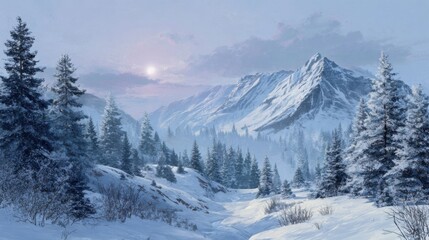 Fototapeta premium serene winter mountains with snow covered pines